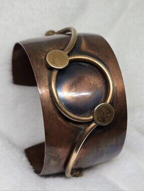Vintage Genuine Copper 1.5" Wide Cuff Bracelet Brass Modernist Atomic Statement